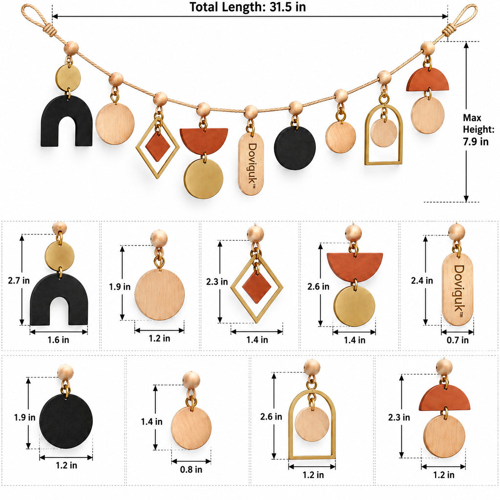 Doviquk™ Modern Boho Geometric Shapes Wall Hanging Garland dimensions