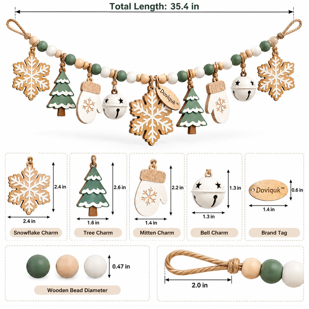 Doviquk™ Christmas Snowflakes, Trees & Bells Hanging Garland dimensions