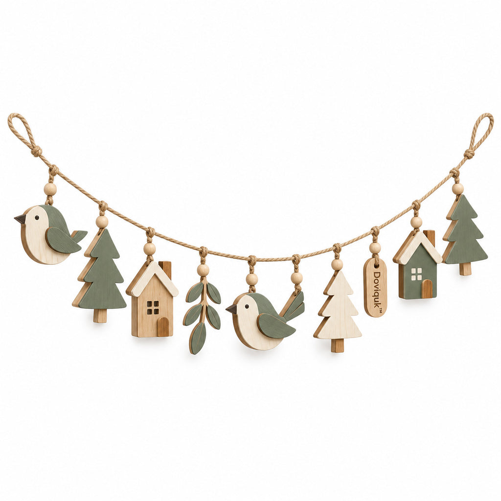 Doviquk™ Woodland Birds, Trees & Tiny Houses Wooden Garland - main product