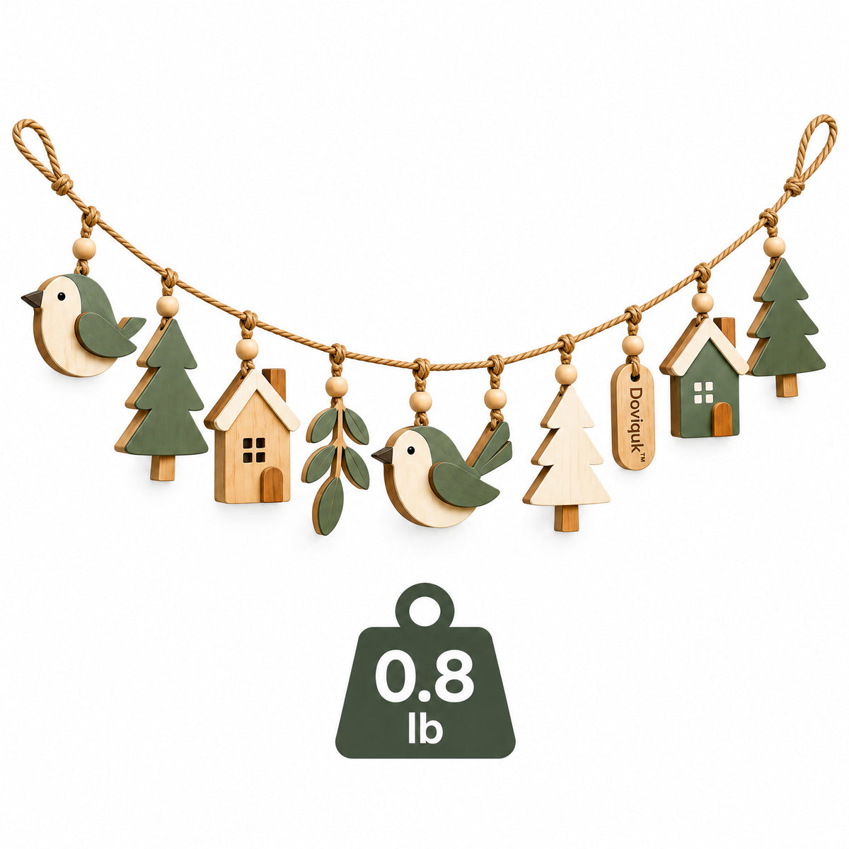 Doviquk™ Woodland Birds, Trees & Tiny Houses Wooden Garland - weight
