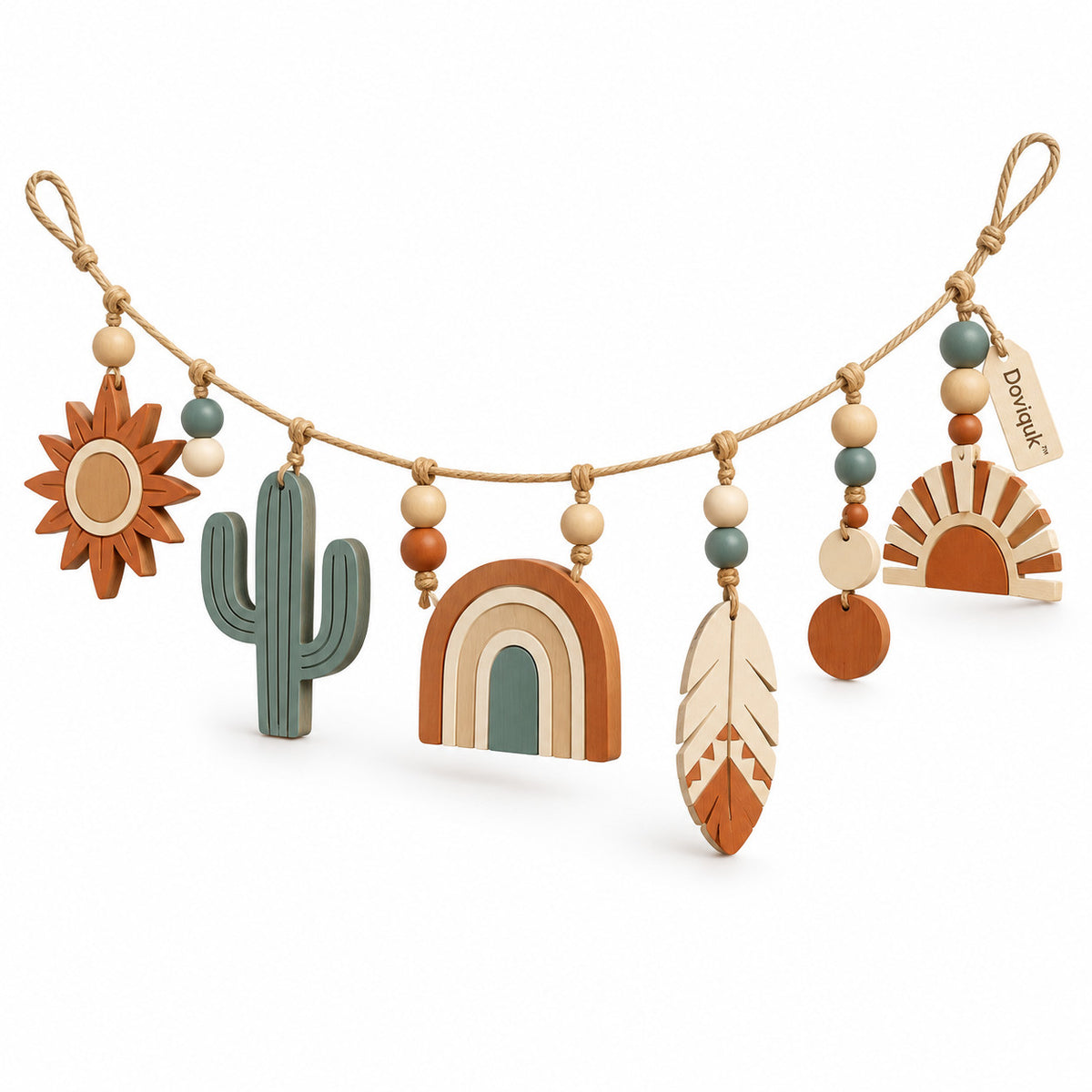 Doviquk™ Desert Sun, Cactus & Rainbow Boho Wooden Garland - main product