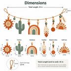 Doviquk™ Desert Sun, Cactus & Rainbow Boho Wooden Garland - dimensions chart