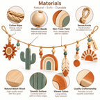 Doviquk™ Desert Sun, Cactus & Rainbow Boho Wooden Garland - material details