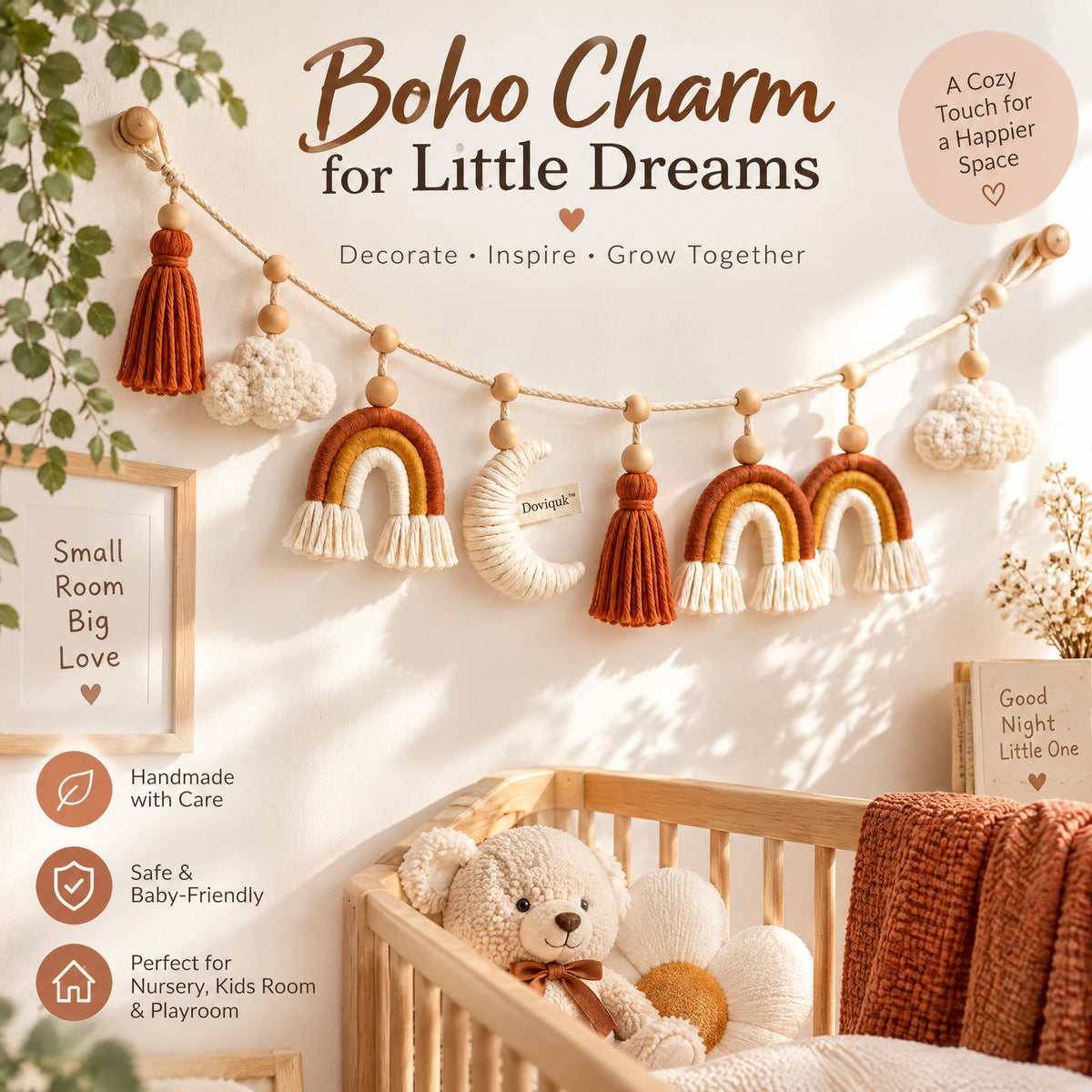 Doviquk™ Boho Rainbow, Cloud & Moon Nursery Hanging Garland — lifestyle
