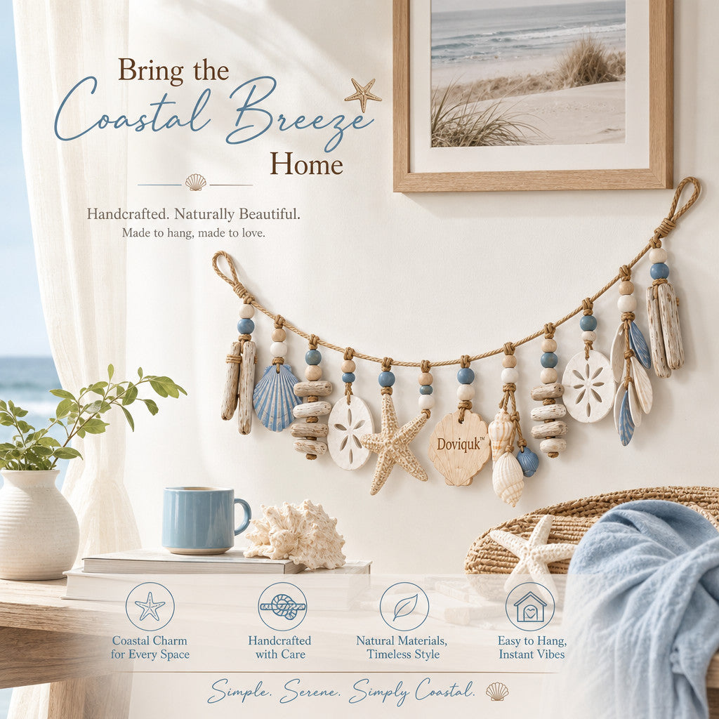 Doviquk™ Coastal Breeze Blue Seashell & Starfish Hanging Garland — lifestyle