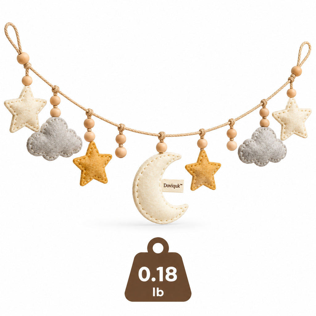 Doviquk™ Dreamy Moon, Stars & Clouds Felt Hanging Garland - Weight