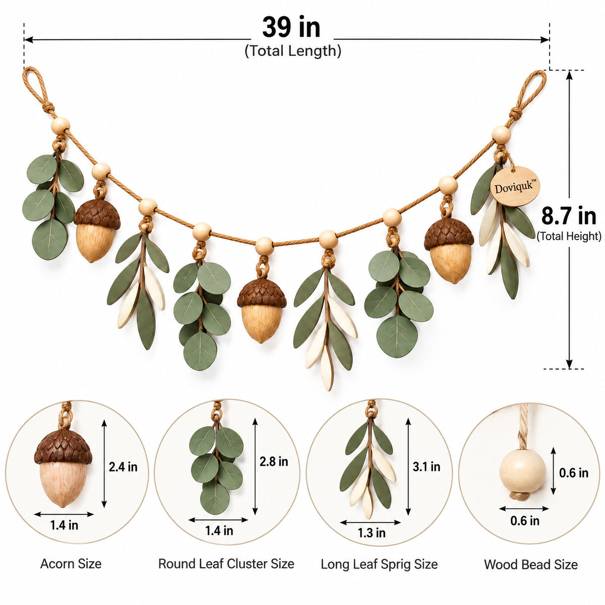 Doviquk™ Eucalyptus Leaves & Acorns Botanical Hanging Garland - Size