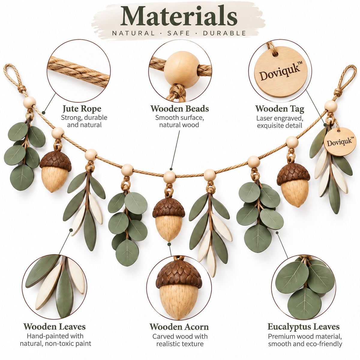 Doviquk™ Eucalyptus Leaves & Acorns Botanical Hanging Garland - Materials