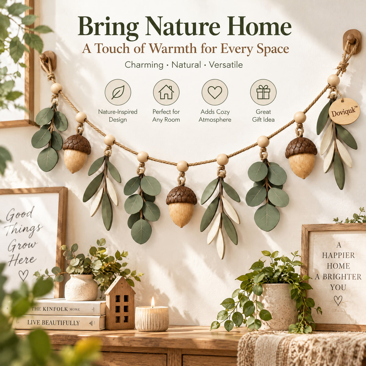 Doviquk™ Eucalyptus Leaves & Acorns Botanical Hanging Garland - Lifestyle