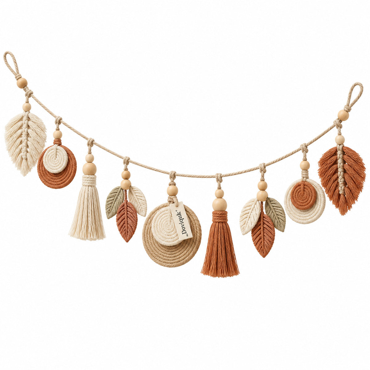 Doviquk™ Autumn Macramé Leaves & Tassel Boho Wall Garland - hero