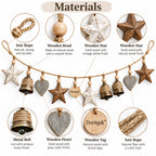Doviquk™ Rustic Farmhouse Wooden Stars, Hearts & Bells Garland - materials