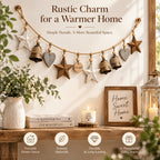 Doviquk™ Rustic Farmhouse Wooden Stars, Hearts & Bells Garland - styled scene