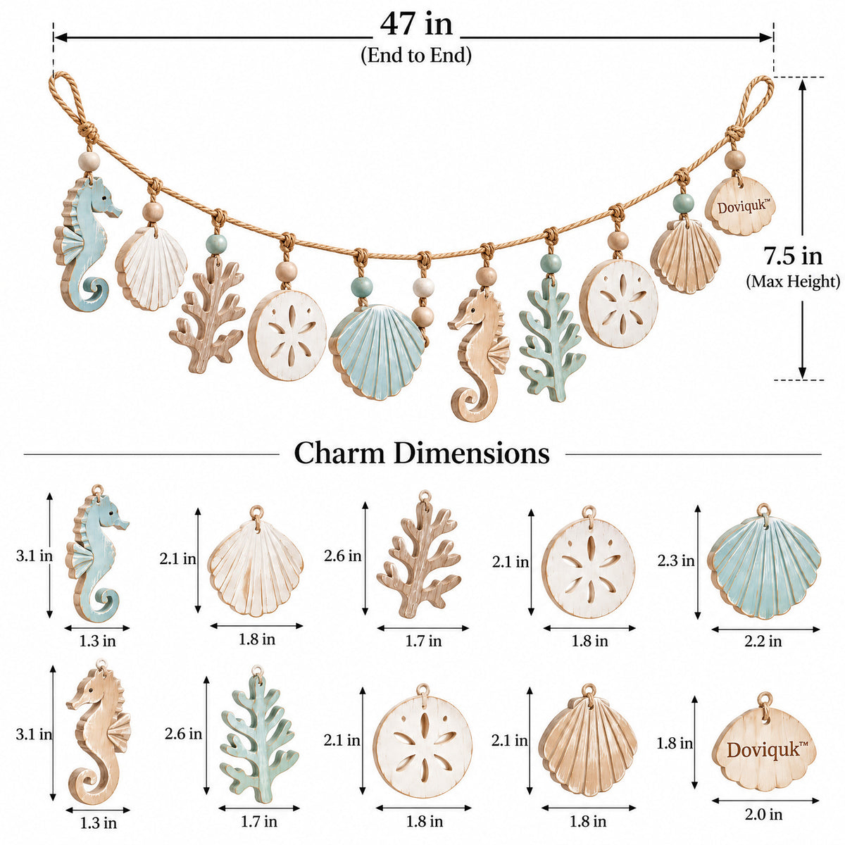 Doviquk™ Coastal Seahorses, Seashells & Coral Hanging Garland — dimensions