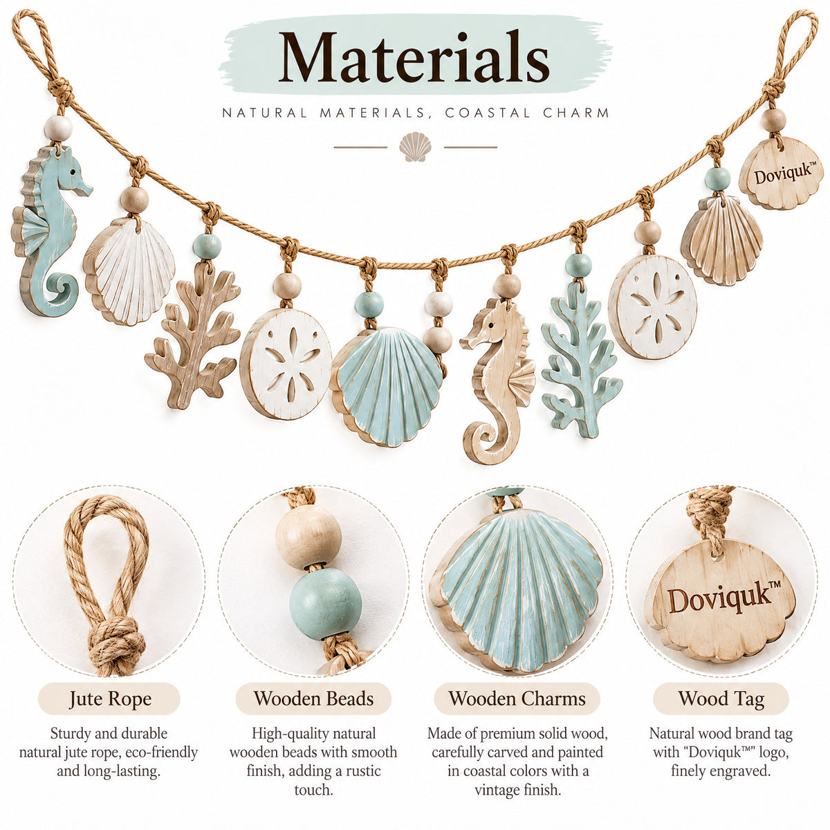 Doviquk™ Coastal Seahorses, Seashells & Coral Hanging Garland — materials