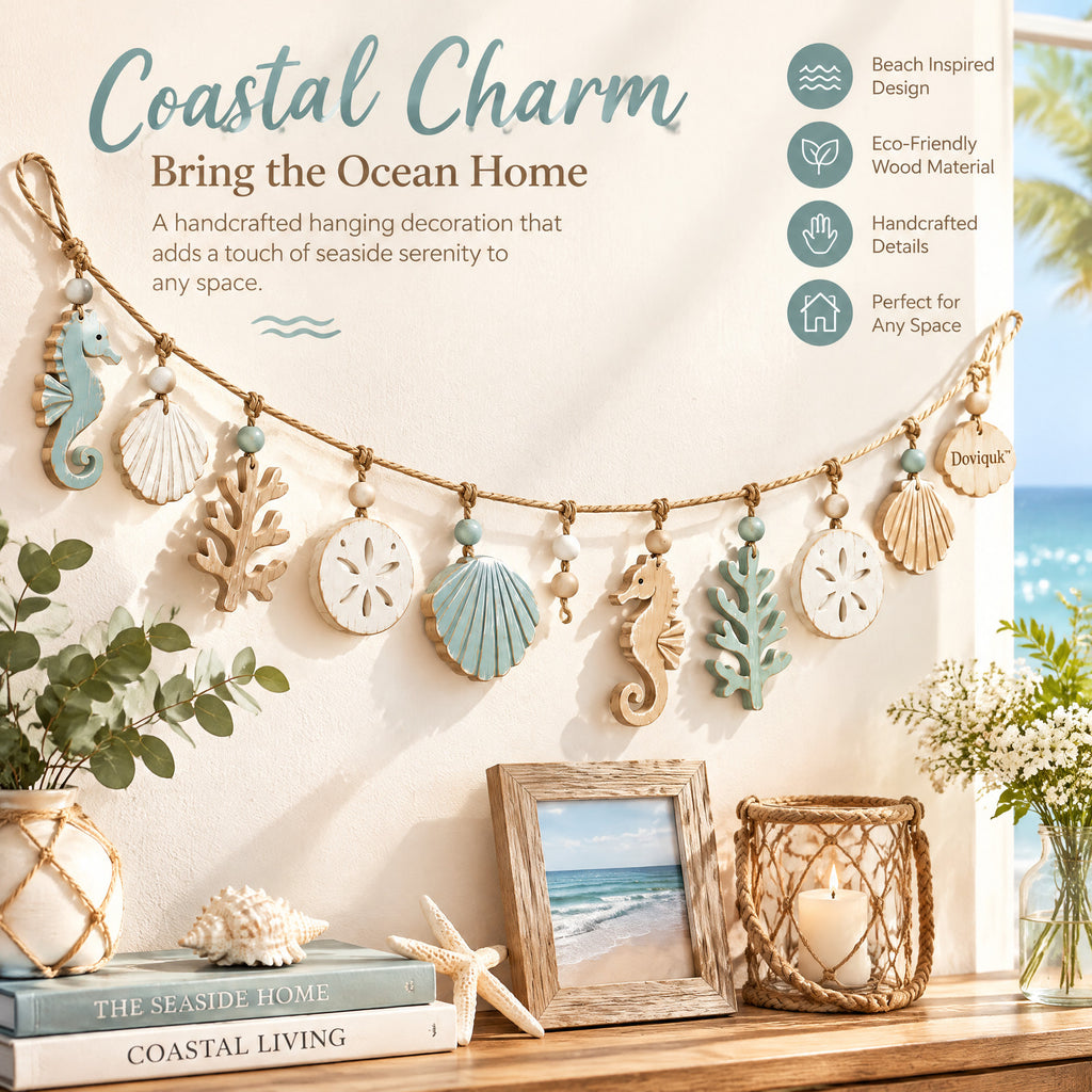 Doviquk™ Coastal Seahorses, Seashells & Coral Hanging Garland — lifestyle