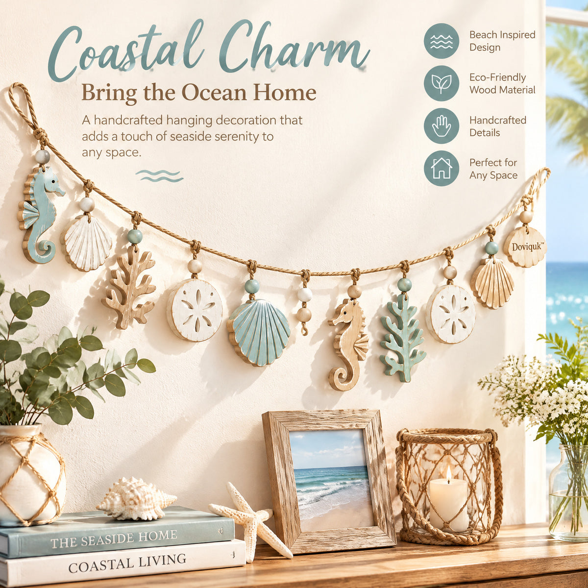 Doviquk™ Coastal Seahorses, Seashells & Coral Hanging Garland — lifestyle