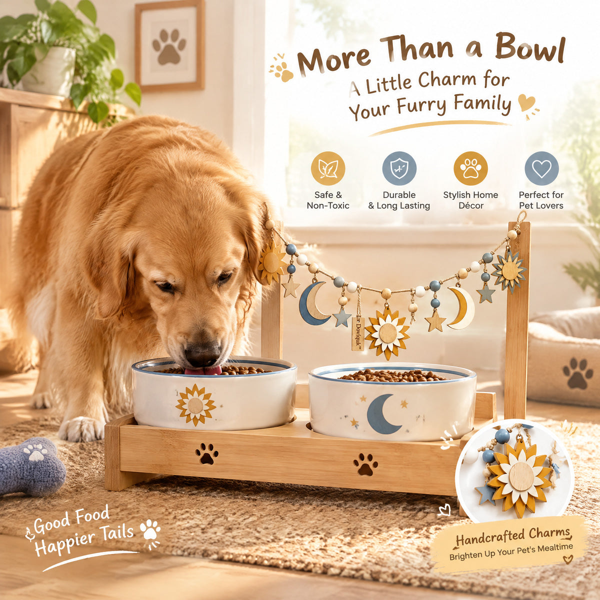 Doviquk™ Sun, Moon & Stars Wooden Garland — Blue & Golden Yellow — lifestyle