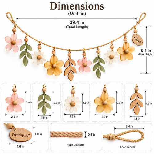 Doviquk™ Blush & Honey Blossom Floral Hanging Garland: dimensions