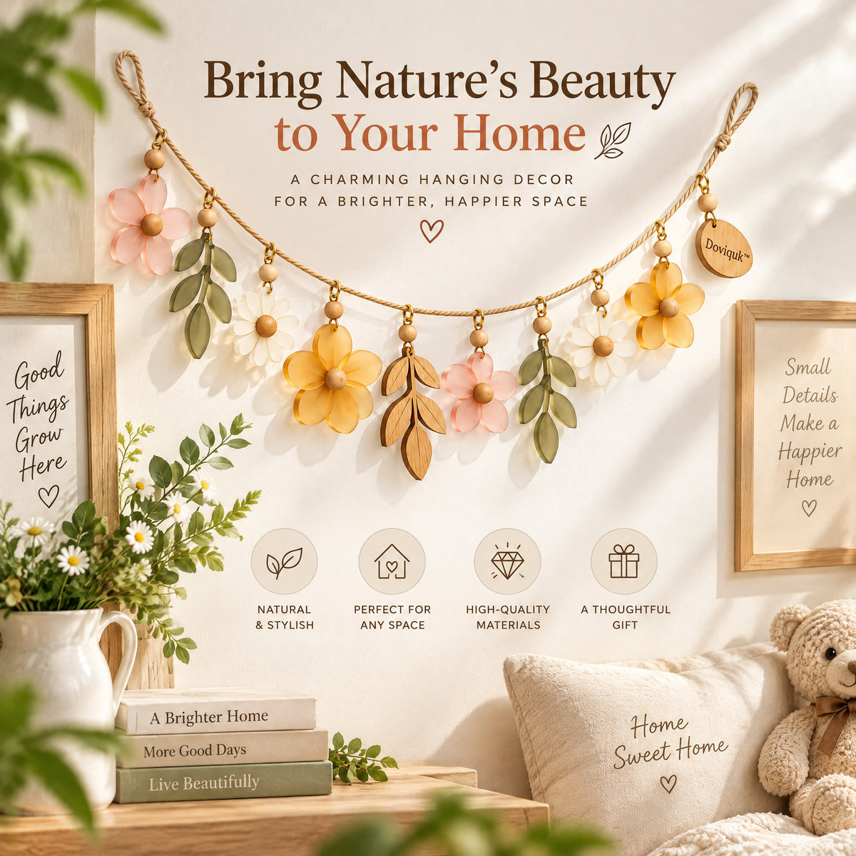Doviquk™ Blush & Honey Blossom Floral Hanging Garland: scene